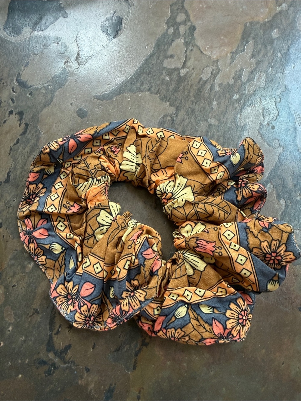 Bohemian Floral Mustard Scrunchie Hair Accessory